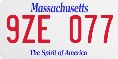 MA license plate 9ZE077
