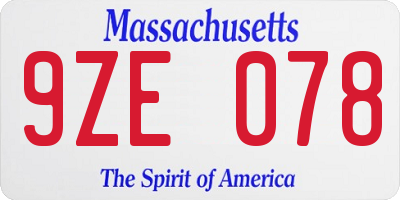 MA license plate 9ZE078