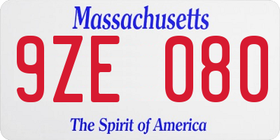 MA license plate 9ZE080