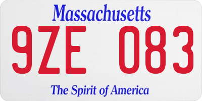 MA license plate 9ZE083