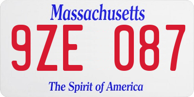 MA license plate 9ZE087