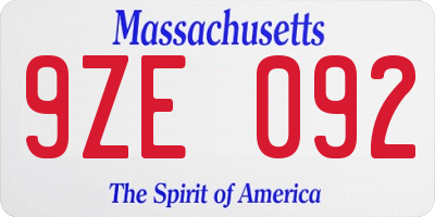 MA license plate 9ZE092