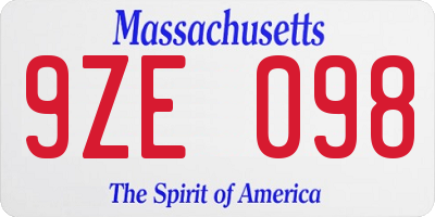 MA license plate 9ZE098