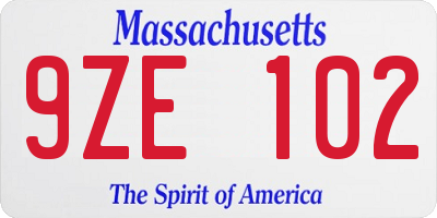 MA license plate 9ZE102