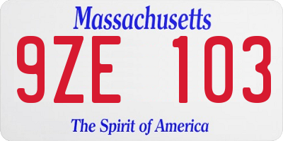 MA license plate 9ZE103