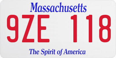 MA license plate 9ZE118