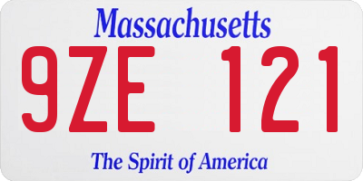 MA license plate 9ZE121