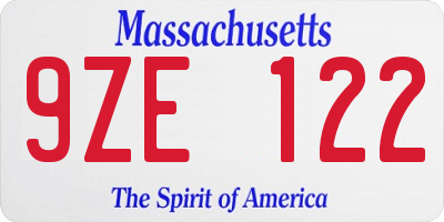 MA license plate 9ZE122