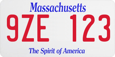 MA license plate 9ZE123