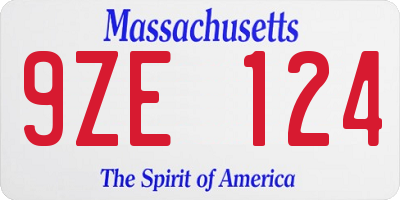 MA license plate 9ZE124