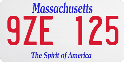 MA license plate 9ZE125