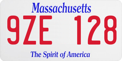 MA license plate 9ZE128