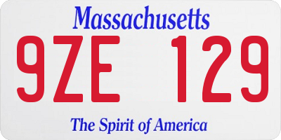 MA license plate 9ZE129