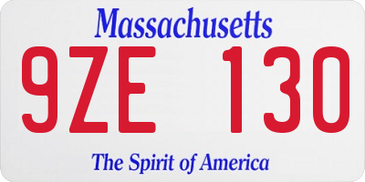 MA license plate 9ZE130