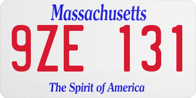 MA license plate 9ZE131