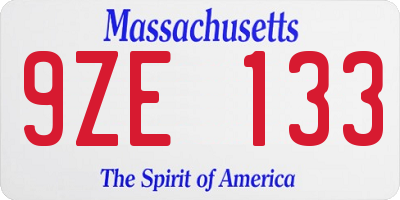 MA license plate 9ZE133