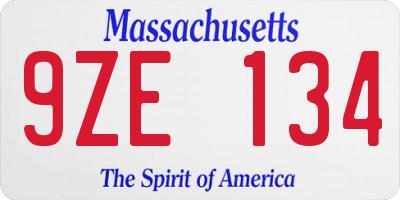 MA license plate 9ZE134