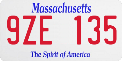 MA license plate 9ZE135