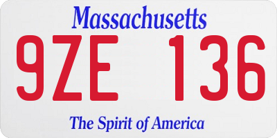 MA license plate 9ZE136