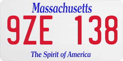 MA license plate 9ZE138