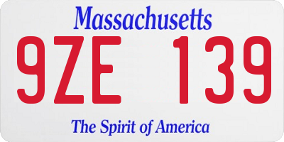 MA license plate 9ZE139