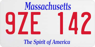 MA license plate 9ZE142