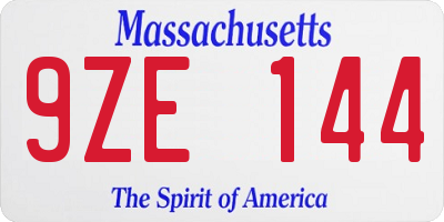 MA license plate 9ZE144
