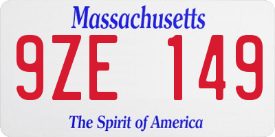 MA license plate 9ZE149