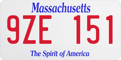 MA license plate 9ZE151