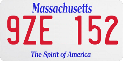 MA license plate 9ZE152
