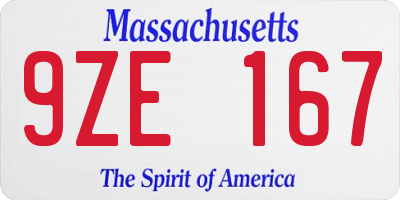 MA license plate 9ZE167