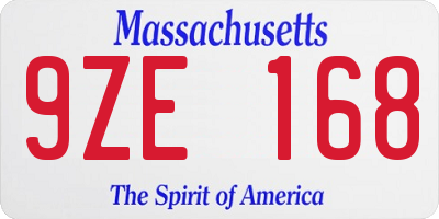 MA license plate 9ZE168