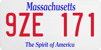 MA license plate 9ZE171