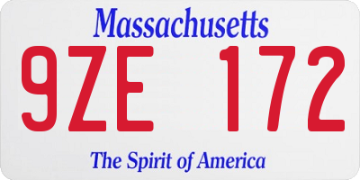 MA license plate 9ZE172