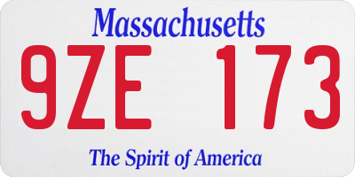 MA license plate 9ZE173