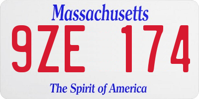 MA license plate 9ZE174