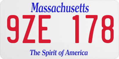 MA license plate 9ZE178