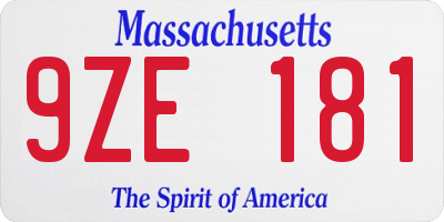 MA license plate 9ZE181