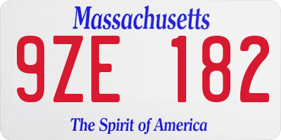 MA license plate 9ZE182