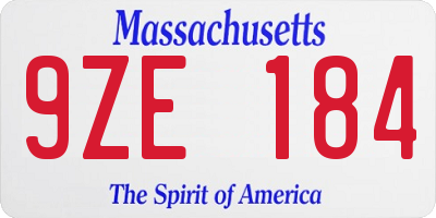 MA license plate 9ZE184