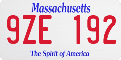 MA license plate 9ZE192