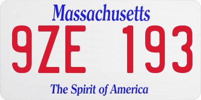 MA license plate 9ZE193