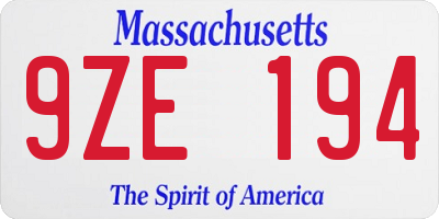 MA license plate 9ZE194