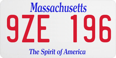 MA license plate 9ZE196
