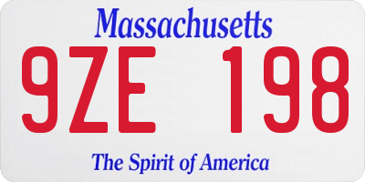 MA license plate 9ZE198