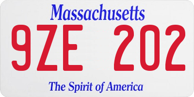 MA license plate 9ZE202