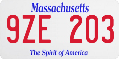 MA license plate 9ZE203