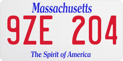 MA license plate 9ZE204