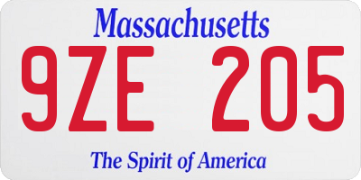 MA license plate 9ZE205