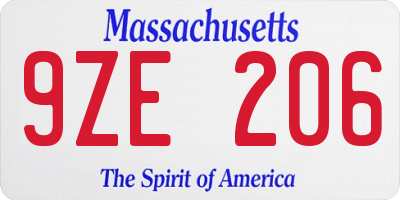 MA license plate 9ZE206